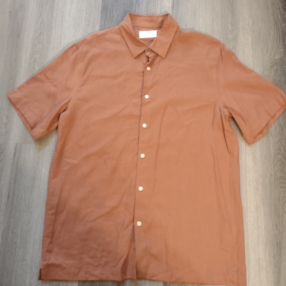 Men's Linen Blended Copper Short sleeve Button Down Shirt